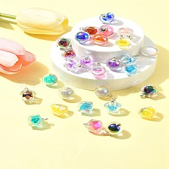 32個 4スタイル ABカラー樹脂ペンダント  プラチナメッキ合金ループ付きボールインボールチャーム  ミックスカラー  19~21.5x15~18x14~15.5mm  穴：2mm&nbsp;RESI-FS0001-84
