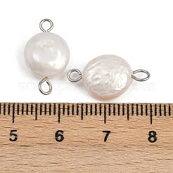 Natural Freshwater Pearl Keshi Pearl Flat Round Connector Charms&nbsp;STAS-D378-19P