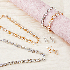2 Sets 2 Colors Plastic Imitation Pearl Flower Link Chain Necklace & Bracelet & Dangle Stud Earrings&nbsp;SJEW-FI0001-21