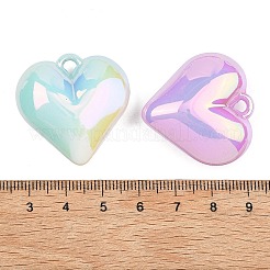 光るUVメッキ不透明アクリルパーツ  虹色の  ハートチャーム  暗闇で光る  ミックスカラー  31x31.5x12.5mm  穴：3.5mm&nbsp;MACR-K361-48