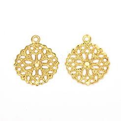 Flat Round Brass Flower Filigree Findings Charms Pendants&nbsp;KK-O015-05G