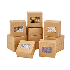 クラフト紙包装箱  PVCウィンドウ付き  正方形  淡い茶色  完成品：8x8x4cm&nbsp;CON-WH0115-02A-02