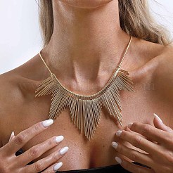 Iron Multiple Wavy Stick Bib Necklaces for Women&nbsp;WG3549D-01