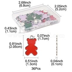 36本合金エナメルペンダント  クマのチャーム  プラチナ  20.5x13x1mm  穴：1.7mm  36個/セット&nbsp;ENAM-FS0002-88P
