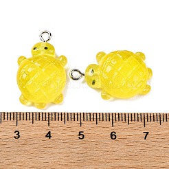 グラデーションカラーと光沢のある不透明樹脂ペンダント  暗闇で光る  カメ  きいろ  26x16x7mm  穴：2mm&nbsp;LS-RESI-S011-01H