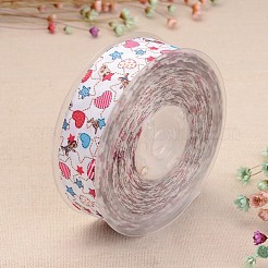 ギフト包装やお祭りの装飾のためのハート＆スタープリントポリエステルリボン  ホワイト  1インチ（25mm）  100ヤード/ロール（91.44メートル/ロール）&nbsp;SRIB-M011-01A