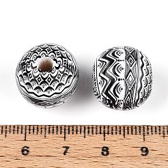ボヘミアンスタイルのプリントされたシマウッドビーズ  ラウンド  グレー  14.2~15x16~16.5mm  穴：3.7~4.3mm&nbsp;WOOD-T032-31I