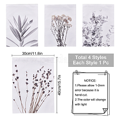 キャンバスウォールアート  キャンバスプリント壁画家の装飾  植物と長方形  ミックスカラー  40x30x0.02cm  4個/セット&nbsp;HJEW-WH0008-81