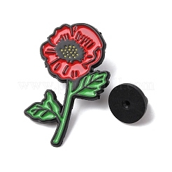 ポピーの花のエナメルピン  バックパックや衣類用の黒色合金製ラペルピンバック  ブラック  36x24mm&nbsp;JEWB-A038-10A-EB