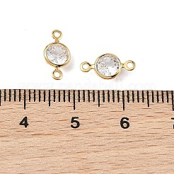 SHEGRACE Brass Pave Cubic Zirconia Flat Round Connector Charms&nbsp;XGRQ2O490-443A-G
