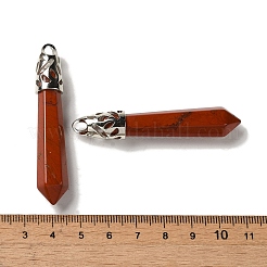 ナチュラルレッドジャスパーポインテッドビッグペンダント  ラックメッキのファセット加工された弾丸チャーム、プラチナメッキの真鍮製金具  56~65x11~11.5x10~10.5mm  穴：4mm&nbsp;G-Z055-01P-18