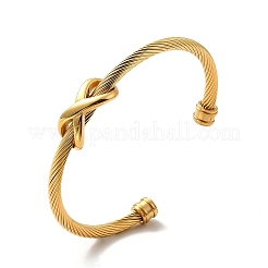 Ion Plating(IP) 304 Stainless Steel Infinity Beaded Twist Rope Open Cuff Bangle for Women&nbsp;BJEW-P283-08G