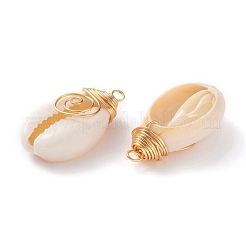 Natural Cowrie Shell Wire Wrapped Pendants&nbsp;PALLOY-JF00571-02