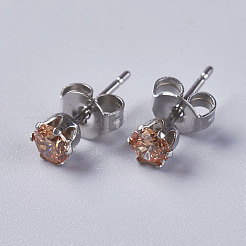 キュービックジルコニアスタッドピアス  304ステンレススチール製金具付き  ミックスカラー  13.5x4mm  ピン：0.6mm&nbsp;EJEW-I209-09-4mm
