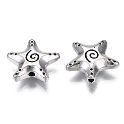 チベット風合金ビーズ  カドミウムフリー＆鉛フリー  ヒトデ  アンティークシルバー  15x16x4.5mm  穴：1.6mm  約430個/1000g&nbsp;TIBEB-N005-075
