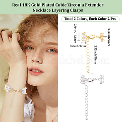 4Pcs 2 Colors Brass Micro Pave Clear Cubic Zirconia Ends with Chains&nbsp;FIND-BBC0005-22A