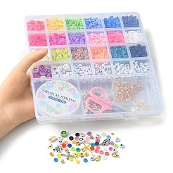 Diyheishiサーファーブレスレットメイキングキット  スマイルフェイスアクリル＆プラスチックスター＆ポリマークレイディスク＆天然シェルビーズを含む  クロス＆リーフ＆クローバー＆ヘルム合金＆鉄ペンダント  はさみ  ピンセット  ミックスカラー&nbsp;DIY-YW0007-43