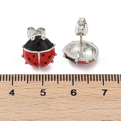 真鍮製スタンドピアス  エナメル  テントウムシ  プラチナ  12x12mm&nbsp;EJEW-C134-02P