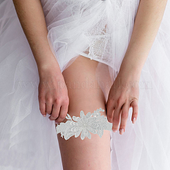 3Dフラワーポリエステルレース弾性ブライダルガーター  プラスチック模造パールと  結婚式の衣服の付属品  ホワイト  205~210x75~90mm  2個/セット&nbsp;AJEW-WH0470-03A