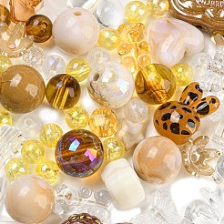 不透明＆透明アクリルビーズ  混合図形  キャメル  8~24x8~32x5.5~15.5mm  穴：1.5~4mm  約300個/500g&nbsp;MACR-T045-01J