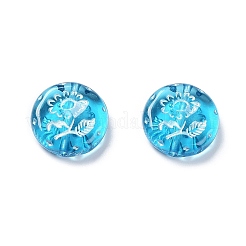 メッキクリアアクリルビーズ  ライン入り  花柄とフラットラウンド  ディープスカイブルー  17.5~18x5~5.5mm  穴：1.8mm  約399個/500g&nbsp;OACR-G016-27J