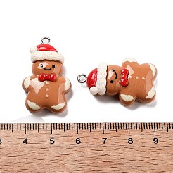 クリスマステーマ樹脂ペンダント  プラチナ鉄ループ付き  ジンジャーブレッドマン  31x19.5x9mm  穴：2mm&nbsp;RESI-R450-04A