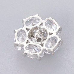 真鍮シャンクボタン  キュービックジルコニア付き  カドミウムフリー＆鉛フリー  花  プラチナ  透明  16.2x16.4x10mm  穴：1.6mm&nbsp;BUTT-L022-04P