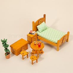 6 個のクマのテーマ木製ベッド引き出しテーブルスツールミニチュア装飾品  マイクロランドスケープホームドールハウス寝室の家具アクセサリー  ふり小道具の装飾  水玉  28~86x28~136x28~95mm&nbsp;PW-WG83234-02