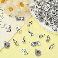 70個7スタイル亜鉛合金ペンダント  ジュエリーにはDIYアクセサリー  ドル紙幣とお金の袋とドル記号  アンティークシルバー  17.5~21x8.5~12.5x1~2mm  穴：1.5mm  10個/スタイル&nbsp;TIBEP-CJ0002-46