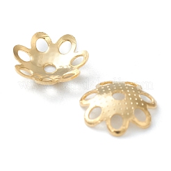304ステンレススチールビーズキャップ  中空のマルチペタル  花  ゴールドカラー  7x1.7mm  穴：1mm&nbsp;STAS-H149-29G