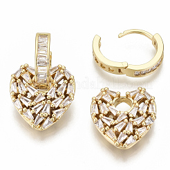 Brass Micro Pave Cubic Zirconia Dangle Huggie Hoop Earrings&nbsp;EJEW-S201-216G-NF