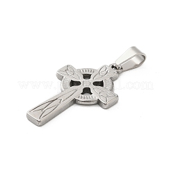 304ステンレスペンダント  フラットラウンドと交差  ステンレス鋼色  30x18x2mm  穴：6x3.5mm&nbsp;STAS-P400-11B-P