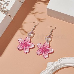 ガラスビーズ付きアクリルフラワーダングルイヤリング  316サージカルステンレススチール製ロングドロップイヤリング（女性用）  インディアンレッド  76mm  ピン：0.7mm&nbsp;EJEW-JE05157
