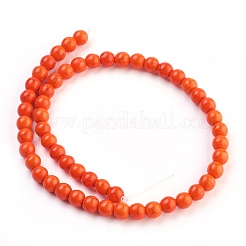 1連合成ターコイズラウンドビーズ連売り  染め  レッドオレンジ  8mm  穴：1mm  約50個/連  15.35インチ&nbsp;X-TURQ-G106-8mm-02G