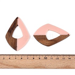 樹脂＆ウォールナットウッドペンダント  ティアドロップ  中空  ミックスカラー  62.5~63x41.5~42x3mm  穴：1.8mm&nbsp;RESI-T057-36M