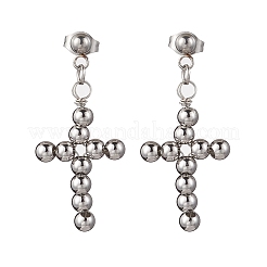 Brass Beaded Cross Dangle Stud Earrings&nbsp;EJEW-JE06479-02