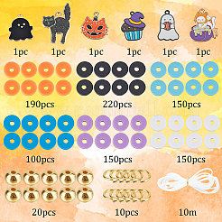 ハロウィンブレスレット作りキット  コウモリ、ネコ、ゴースト、カボチャの合金エナメルペンダントを含む  ポリマークレイディスクビーズ  ミックスカラー  996個/箱&nbsp;DIY-SC0021-94