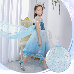スノーフレーク柄ナイロンメッシュ生地  ドレス衣装の装飾用  アクア  160cm&nbsp;DIY-WH0581-11B