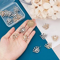 16個 2色クリスタルラインストーンクラウンブローチ  バックパック服用の合金ラインストーンラペルピン  プラチナ＆ライトゴールド  21x25.5x9mm  8個/カラー&nbsp;JEWB-CA0001-10