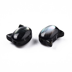 天然な黒リップシェルビーズ  猫の頭  6x7x4mm  穴：0.9mm&nbsp;X-SSHEL-N032-47