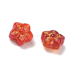 焼き絵の具、混合スタイル、ガラスビーズ  ゴールドライン入り  花  ミックスカラー  10x10x6mm  穴：1mm&nbsp;GL-CBA8D6A-12
