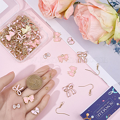 DIYイヤリング作成キット  蝶結びの合金エナメルペンダントを含む  アイアン製丸カン  304ステンレススチールピアスフック  ピンク  8.5x12x2mm  穴：1.5mm&nbsp;DIY-SC0033-08