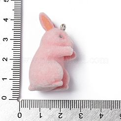 フロッキー不透明樹脂ペンダント  プラチナトーンの鉄ループ付き  兎  38x19x21mm  穴：2mm&nbsp;LS-RESI-G105-02F