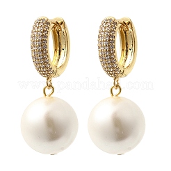 Round Brass Micro Pave Clear Cubic Zirconia Hoop Earrings&nbsp;EJEW-H180-01A-G