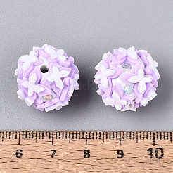 手作りのポリマー粘土ラインストーンと樹脂ビーズ  蝶の丸  ライラック  18~19mm  穴：1.8~2mm&nbsp;CLAY-T022-01E
