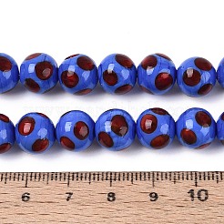 手作りランプワークビーズ連売り  ラウンド  波点付き  藤紫色  9.5~11mm  穴：0.9~1.2mm  約38個/連  13.78~14.37インチ（35~36.5cm）&nbsp;LAMP-N037-02B
