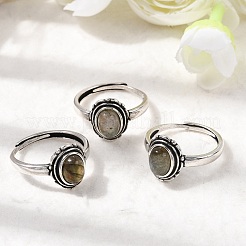 天然宝石の指輪  オーバル  真鍮製リング  アンティークシルバー  13mm  内径：17~18mm&nbsp;RJEW-A084-08AS