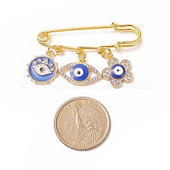 3 個 3 スタイル鉄ナザールボンジュウ安全ピンブローチ  ラックメッキ合金エナメル花と木と太陽のチャームラペルピン女性用  ゴールドカラー  35~40mm  ピン：1.5mm  1個/スタイル&nbsp;JEWB-BR00085