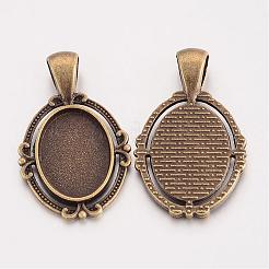Tibetan Style Alloy Oval Pendant Cabochon Settings&nbsp;TIBEP-Q051-02AB-NR