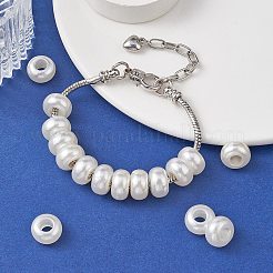 ABSプラスチック模造パールロンデル大穴ヨーロピアンビーズ  ホワイト  12x7mm  穴：5mm&nbsp;MACR-YW0002-87